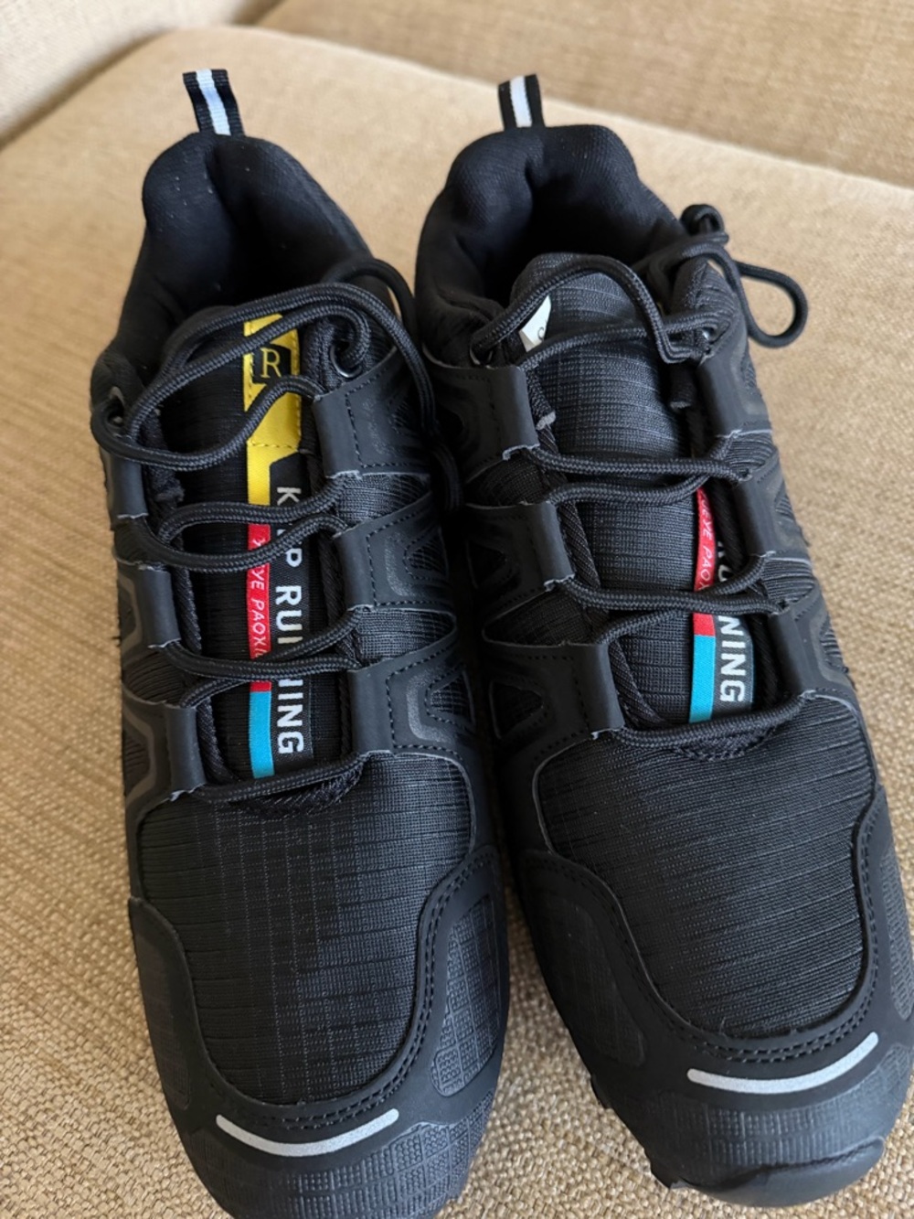 Black Athletic Trail Sneakers with Color Accent Tabs